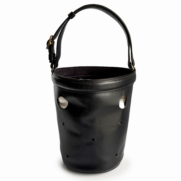 Hermes Mangeoire Bag Tote Black Box Calf Leather Feed Bucket Bag Vintage 60s - Picture 1 of 14